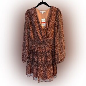Women's Rust Floral Tiered V-Neck Dress